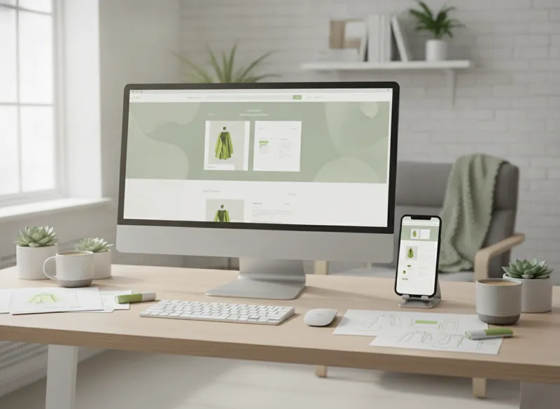 A desktop and phone showing a custom ecommerce storefront design