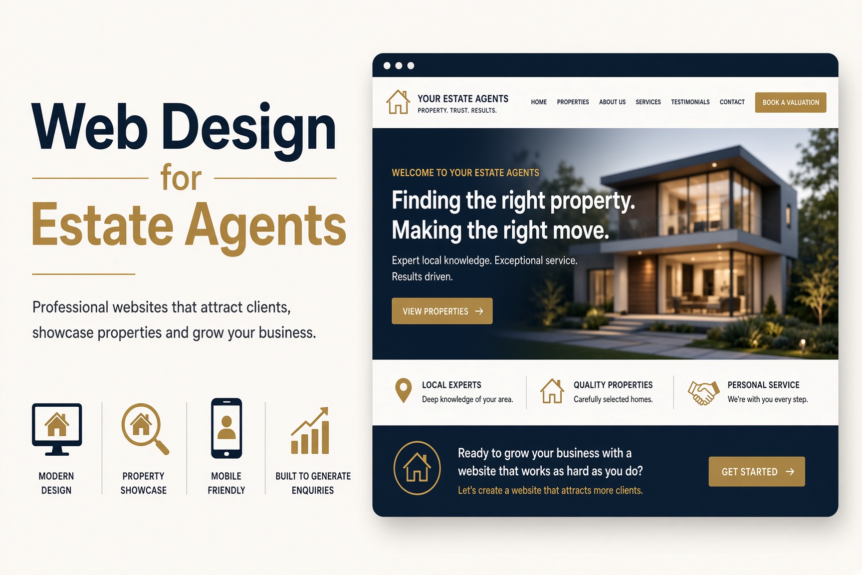 Example estate agent website design with property listings and a book-a-valuation call to action