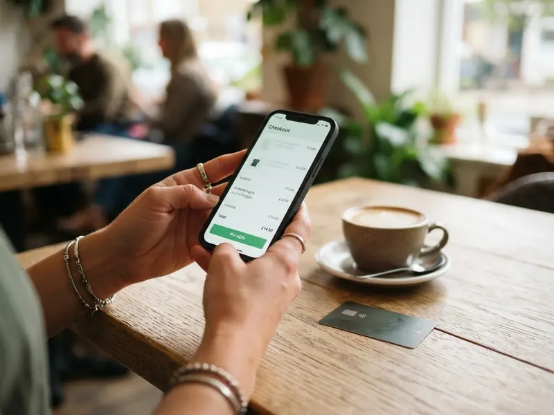 A shopper completing a simple mobile checkout on her phone