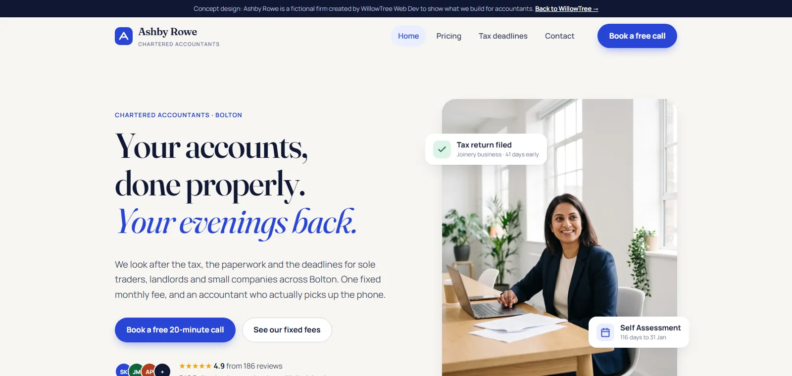 Homepage of the Ashby Rowe concept accountancy website