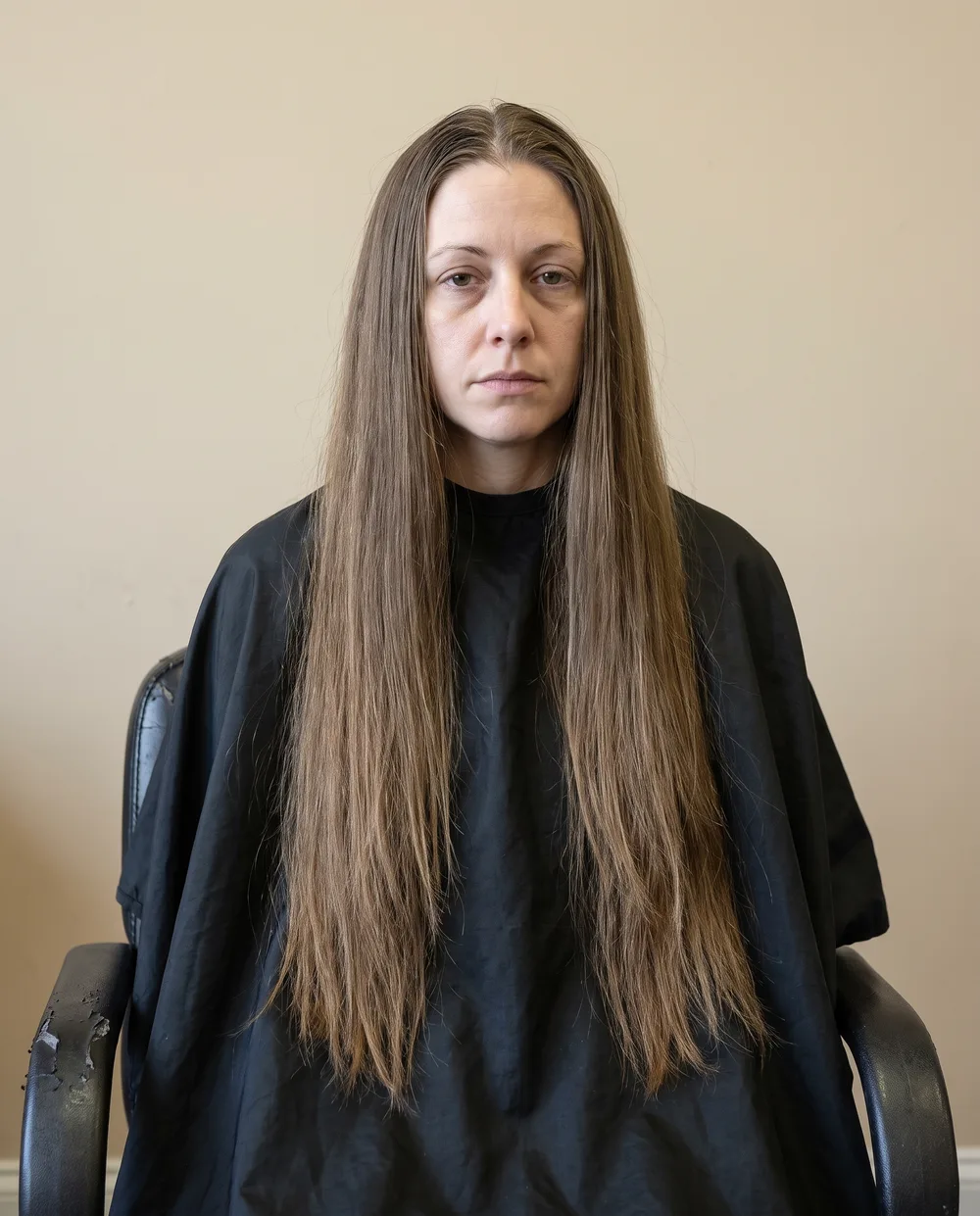 Before: long, flat, one-length hair