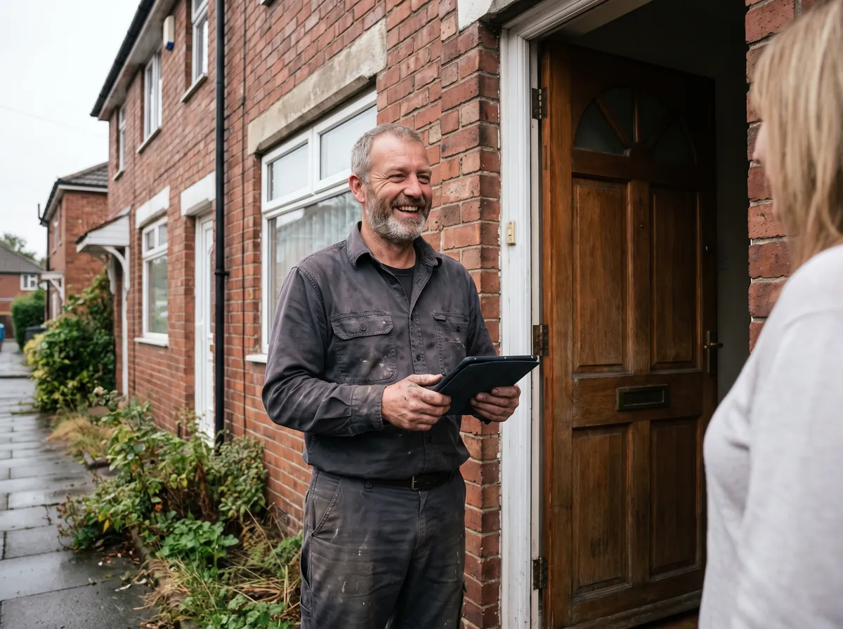 Tom from Wattling Electrical talking to a customer at their front door